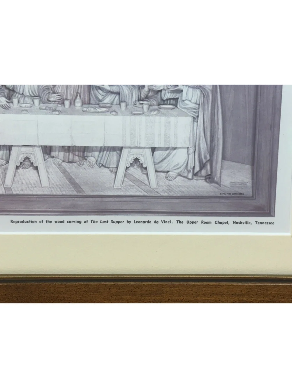 143 - framed print reproduction of woodcarving The Last Supper The Upper Chapel